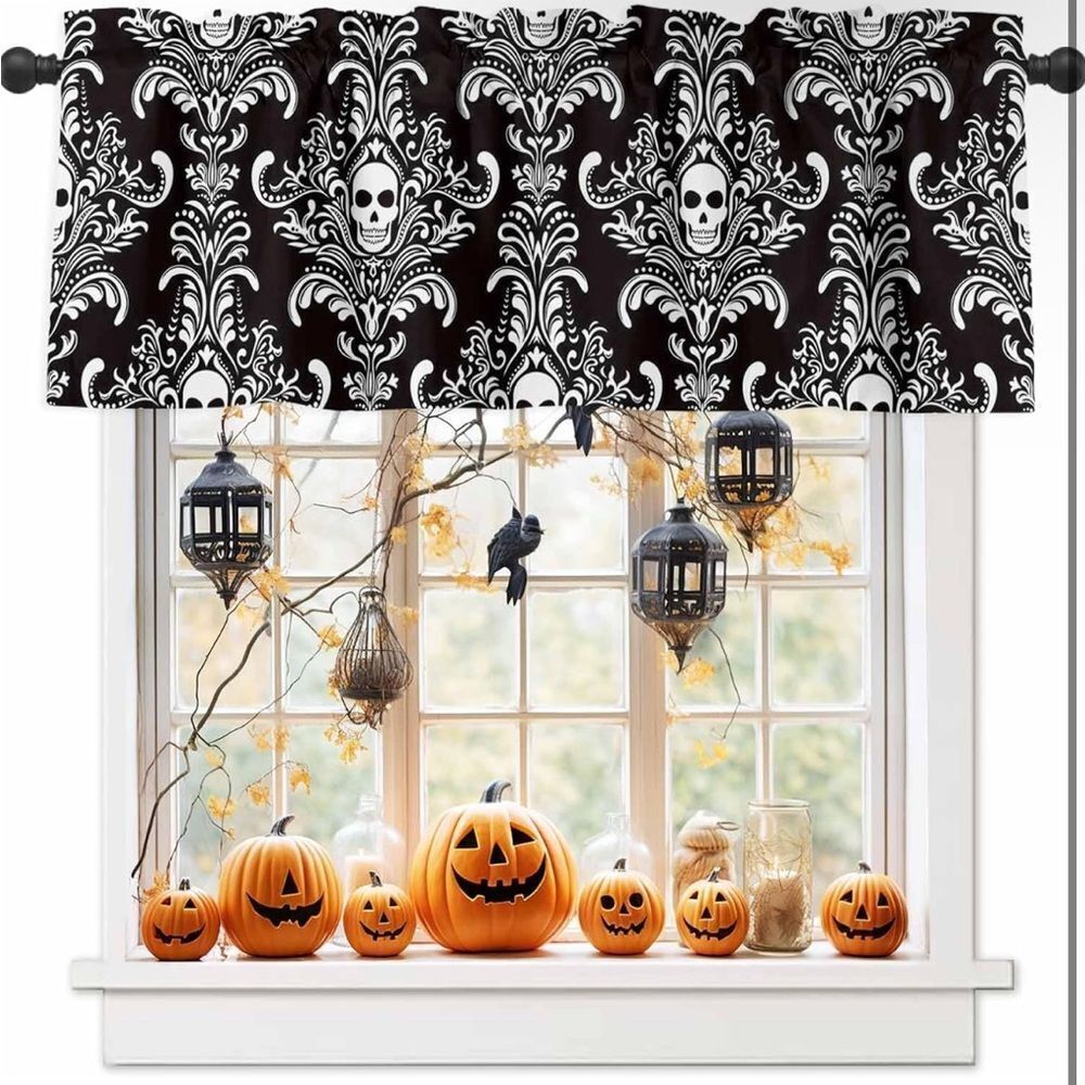 Window Valance Rod Pocket Panel for Kitchen Bedroom Windows Halloween